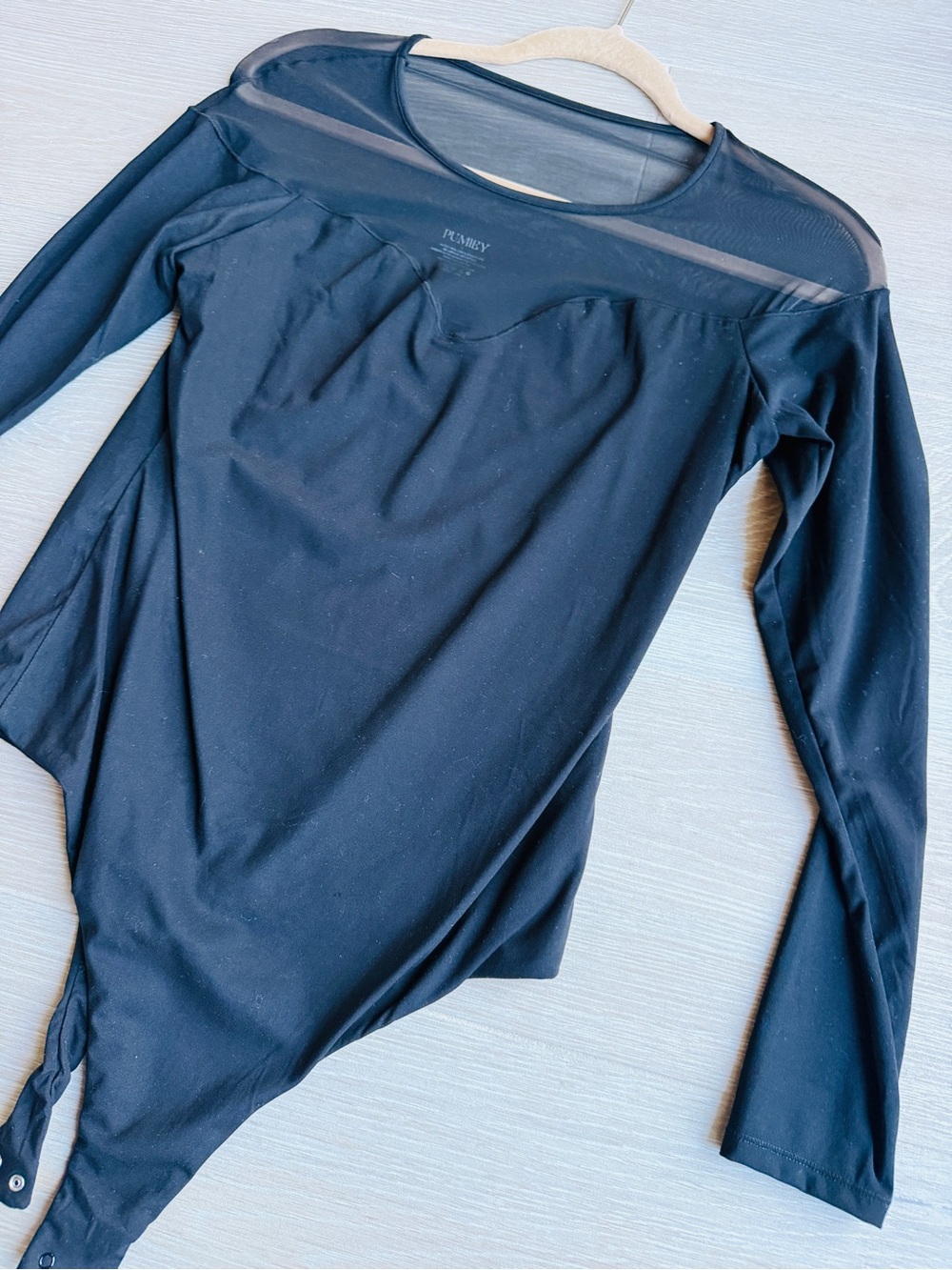 Pumiey Sheer Neck Long-Sleeve Bodysuit — Black